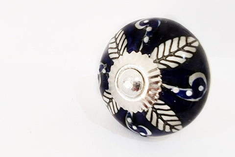 Ceramic royal blue floral 4cm round door knobs d6b