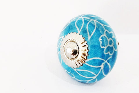 Ceramic aqua blue white delicate beautiful 4cm round door knobs