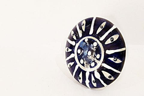 Ceramic royal blue embossed 4cm round door knobs C11d