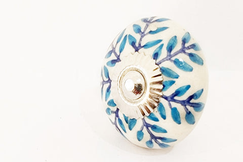 Ceramic aqua blue delicate floral 4cm round door knobs e13b