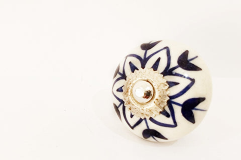 Ceramic royal blue delicate floral 4cm round door knobs d17d