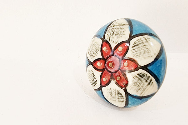 Ceramic aqua blue white red embossed 4cm round door knobs C18a