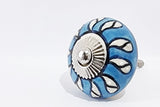 Ceramic aqua blue white delicate beautiful 4cm round door knobs G9