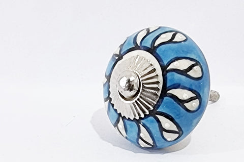 Ceramic aqua blue white delicate beautiful 4cm round door knobs d19c