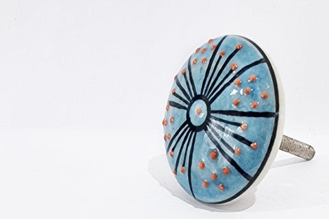 Ceramic aqua blue orange embossed beautiful 4cm round door knobs