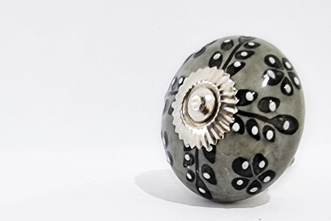 Ceramic grey black embossed leafy design beautiful 4cm round door knobs c23a