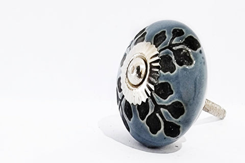 Ceramic gray embossed leafy design beautiful 4cm round door knobs F15
