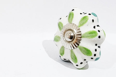 Ceramic funky green white  floral beautiful 4cm pumpkin door knobs C3a
