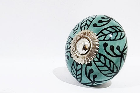 Ceramic Ocean green teal delicate beautiful 4cm round door knobs F4