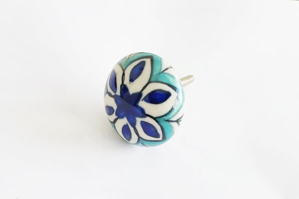 Ceramic 4cm delicate design blue aqua red floral round door knobs