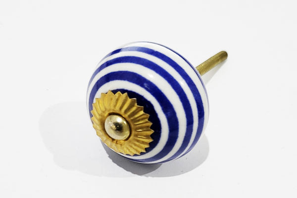 Ceramic royal blue delicate spiral design round 4cm door knob