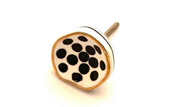 Ceramic 4cm white black dots gold rim unique door knobs