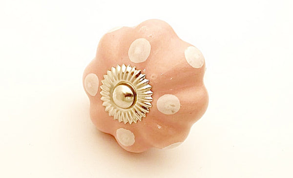 Ceramic soft pink funky white dots pumpkin 4.5cm door knob
