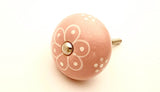 Ceramic soft pink shabby chic white flower 4cm round door knob