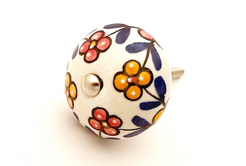 Ceramic beautiful colorful orange red floral design 4cm round door knob