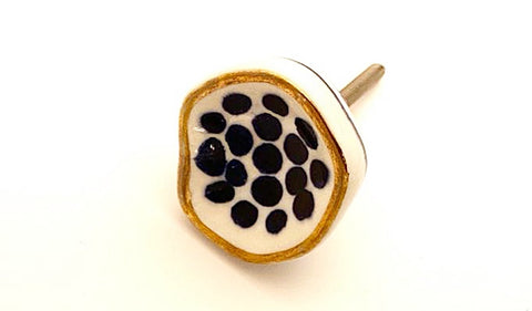 Ceramic 4cm white dark blue dots gold rim unique door knobs D11