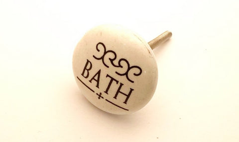 Ceramic "BATH" black and white printed 4cm round door knob C6d