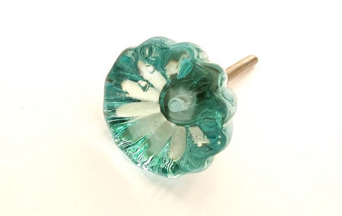 Glass aqua blue shabby chic flower 4cm round door knob