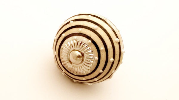 Ceramic black white spiral embossed  4cm round door knob B13