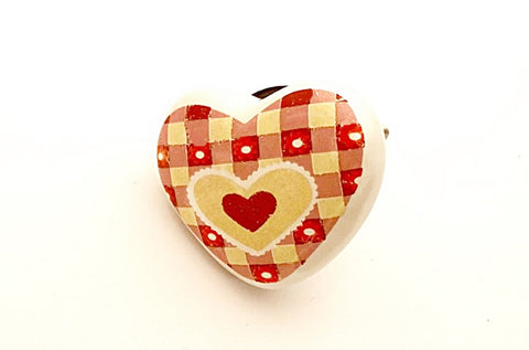 Ceramic red yellow shabby chic kids printed 4cm heart door knob e9a