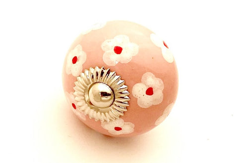 Ceramic shabby chic soft pink flower spring design 4cm round door knob