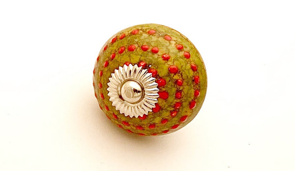 Ceramic green olive red unique embossed 4cm round door knob F5