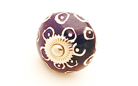 Ceramic unique royal blue white embossed round 4cm door knob SB