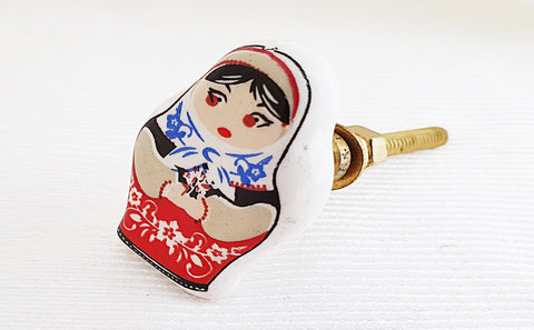 Ceramic colorful babushka design shabby chic printed 4cm door knob