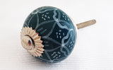 Ceramic bottle green delicate floral design round 4cm door knob