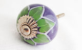 Ceramic lilach green round hand decorated 4cm door knob F12