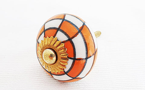 Ceramic orange white checkers funky design door knob d2d
