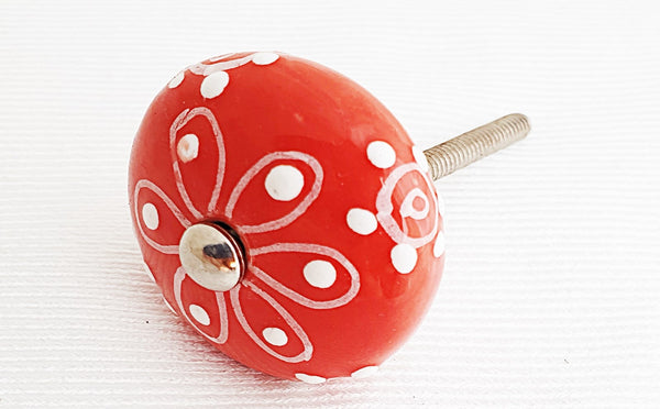 Ceramic shabby chic red embossed 4cm round door knob