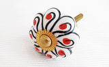 Ceramic black white red swirly floral design 3.5cm pumpkin door knob C3c