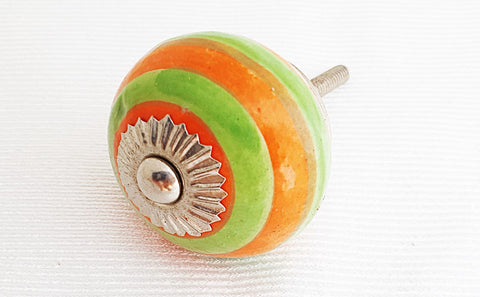 Ceramic orange green spiral design 4cm round door knob d18d