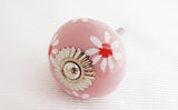 Ceramic shabby chic pink flower spring design 4cm round door knob