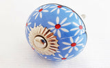 Ceramic spring flower blue 4cm round door knob