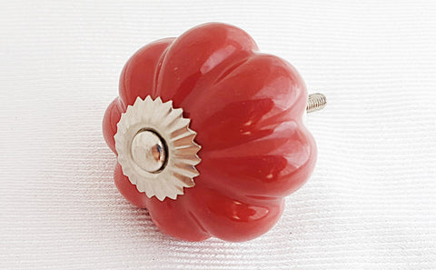 Ceramic deep vibrant red 5cm pumpkin door knob CF3
